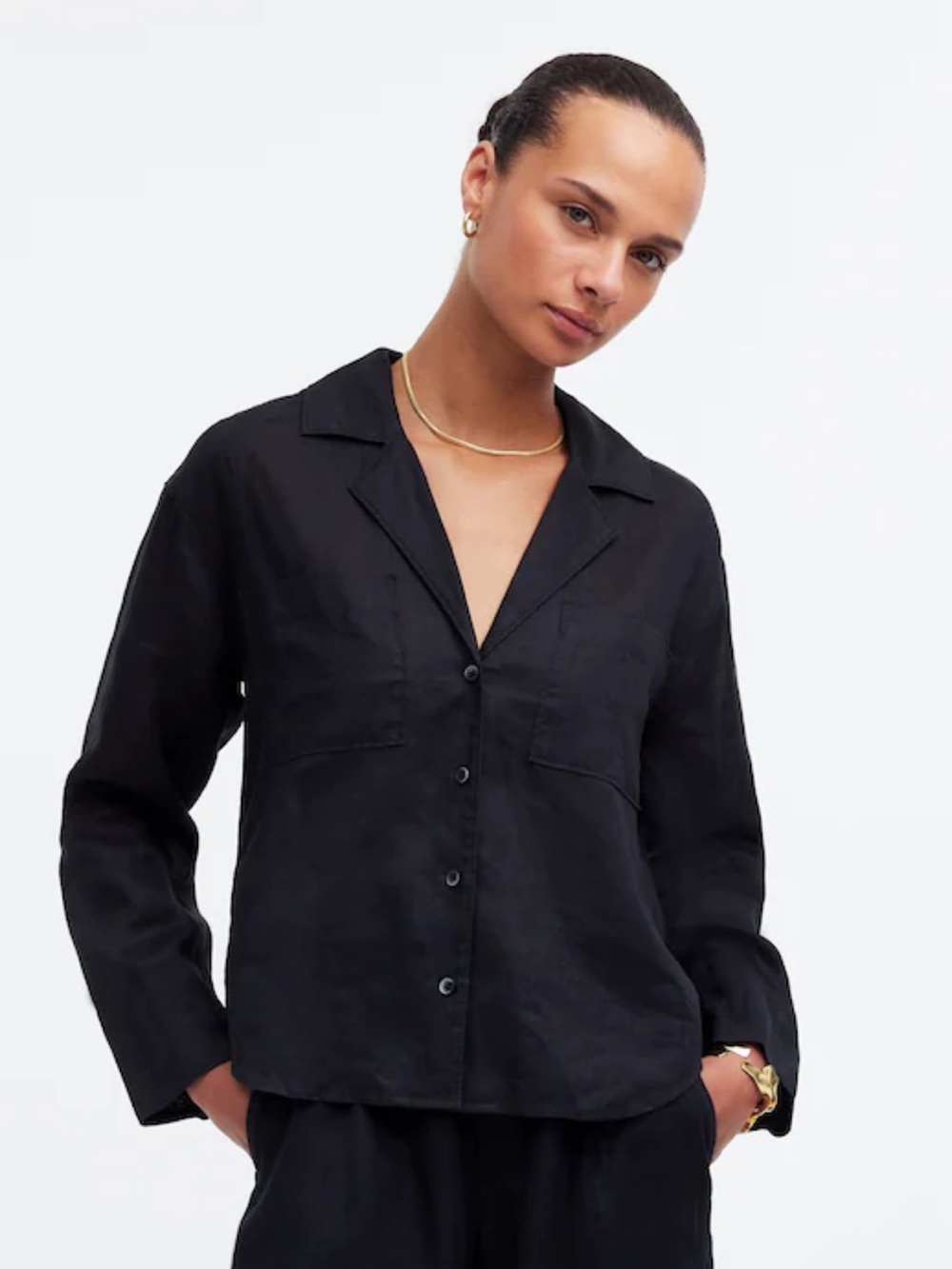 Madewell Resort Long-Sleeve Shirt in Black 3x